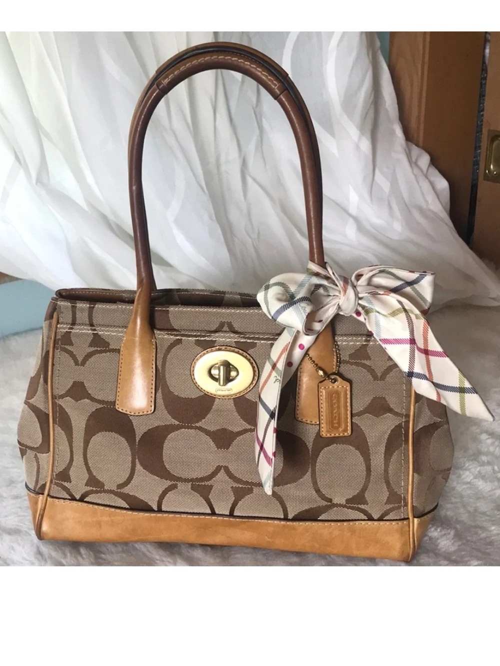 COACH Madeline 12463 tan Signature fabric satchel